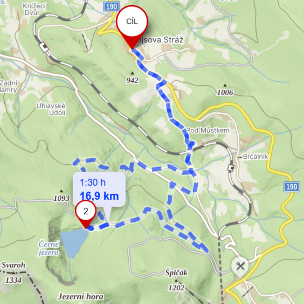 mapa - Cyklovýlet z Hojsovy Stráže k Čertovu jezeru