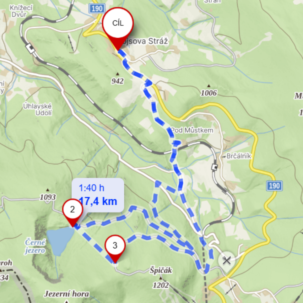 mapa - Cyklovýlet z Hojsovy Stráže přes Špičák k Čertovu jezeru